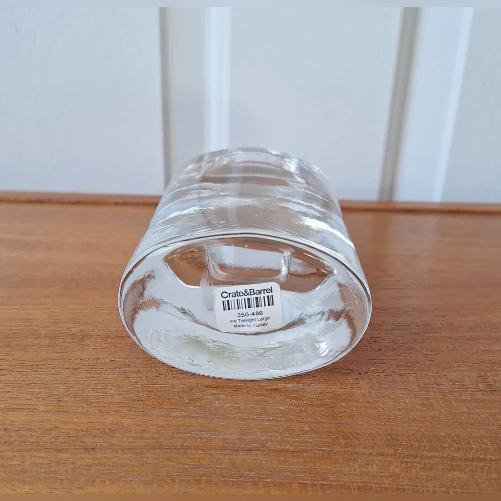 Crate Barrel Clear Glass Candleholder Votive Ice Tealight Textured Rippled NEW
